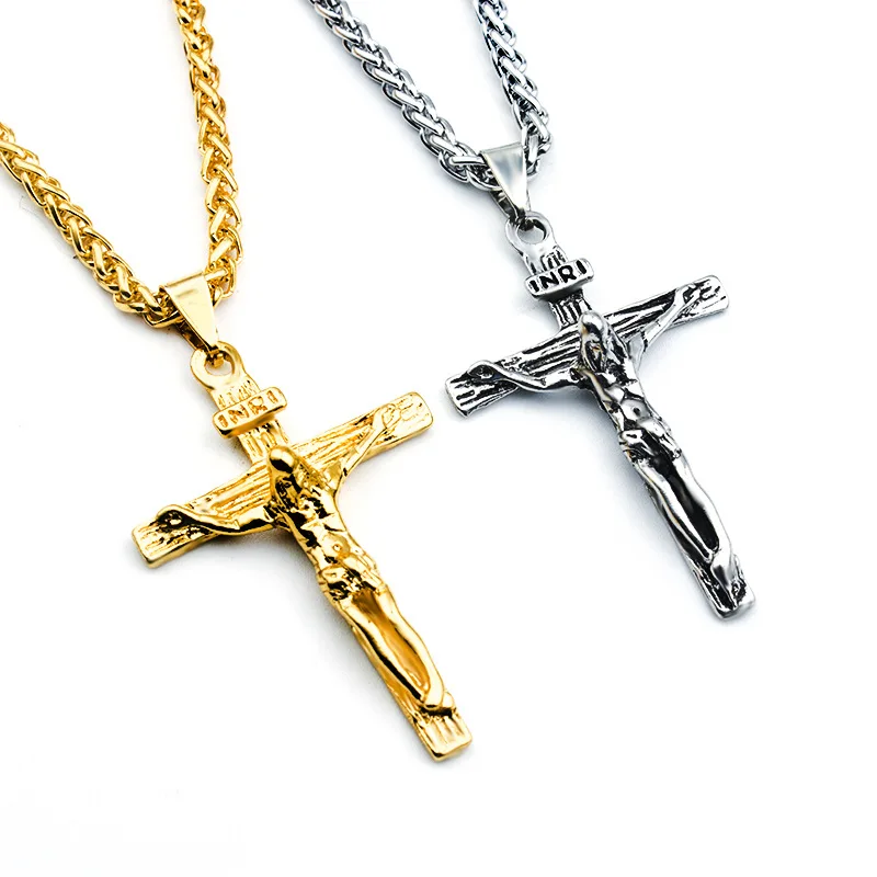Gold Plated Jesus Cross Pendant Necklace For Men Oem Available