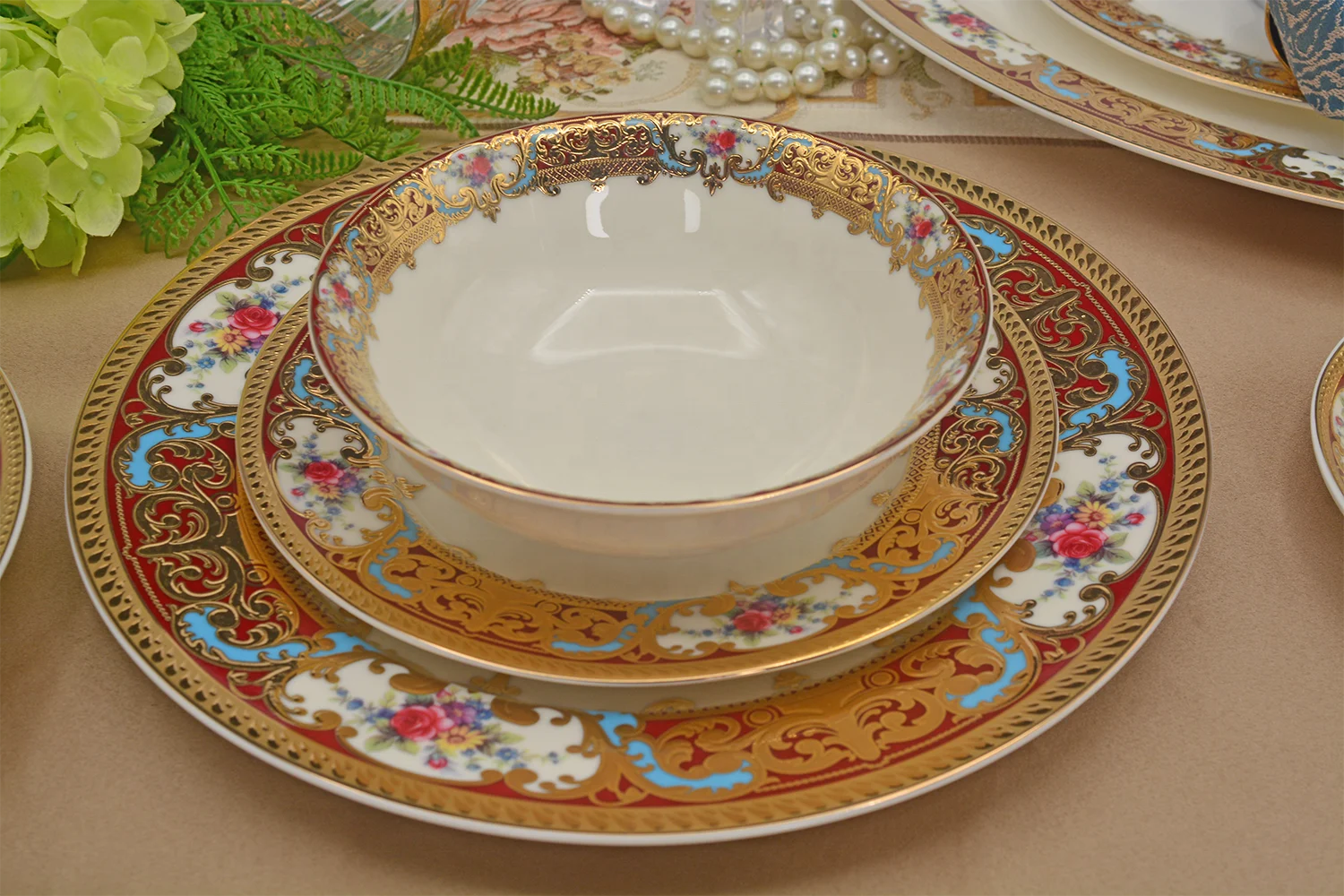 Luxury Dinner Set Dinnerware For 12 People High Quality Dinner Set Gold