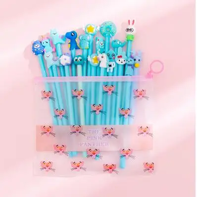 20Pcs / Set Cute Cartoon Gel Pen Office Signature Pen 0.5mm Black Gel Ink Pens Kawaii Pink School Supplies Student Stationery