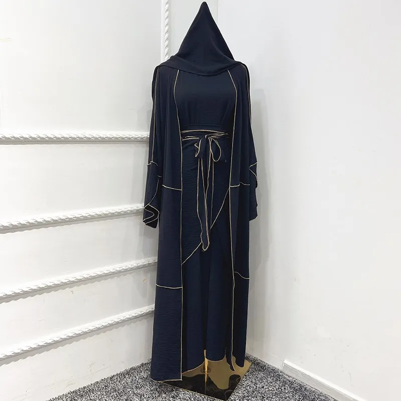 Wholesale Dubai Abaya 3 Pcs Set Muslim Dress Long Sleeve 2023 Chiffon