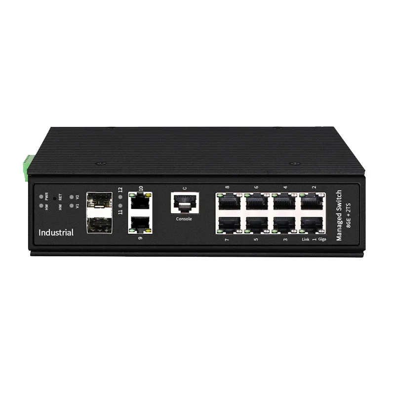 Průmyslový DIN Rail Full Gigabit 8 PoE 2 Uplink 2 SFP Vláknový Port Switch vrstvy 2