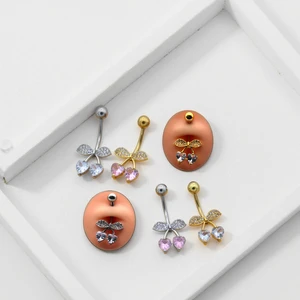 CZ Crystal Cherry Belly Ring New Trendy Navel Piercing for Women 2026 Hot Sale Body Jewelry Surgical Steel Piercing
