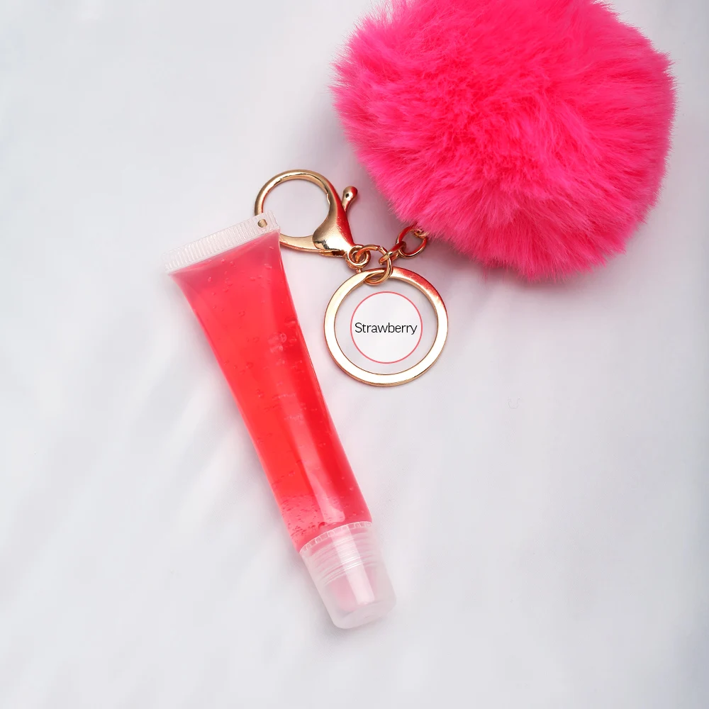 Puff Ball, Strawberry Lip Gloss Keychain