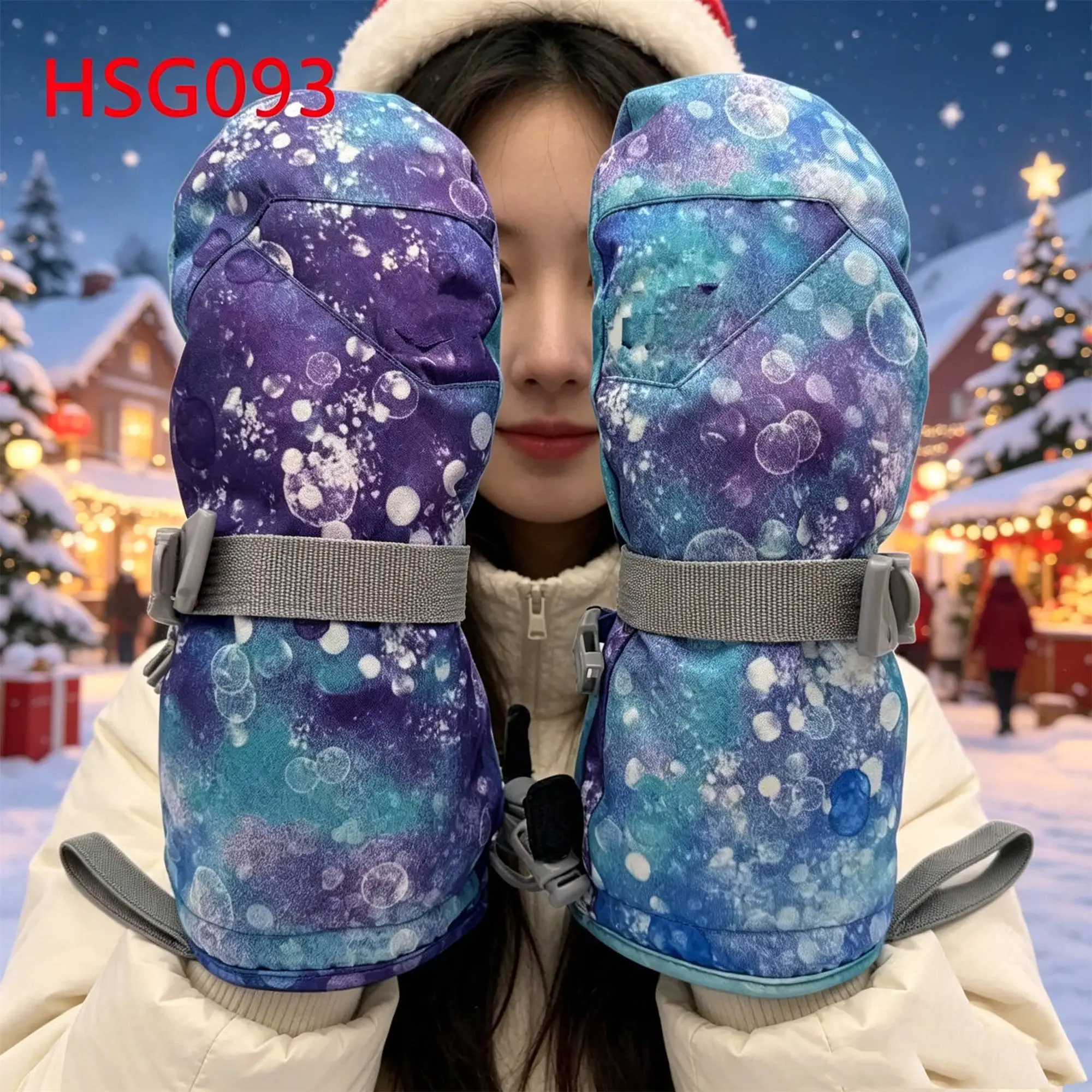 ZYF,Snowy Commute Outer Windproof Fabric Design Ski Gloves Construction in Cold Snow Mittens with Waterproof Zipper HSG093
