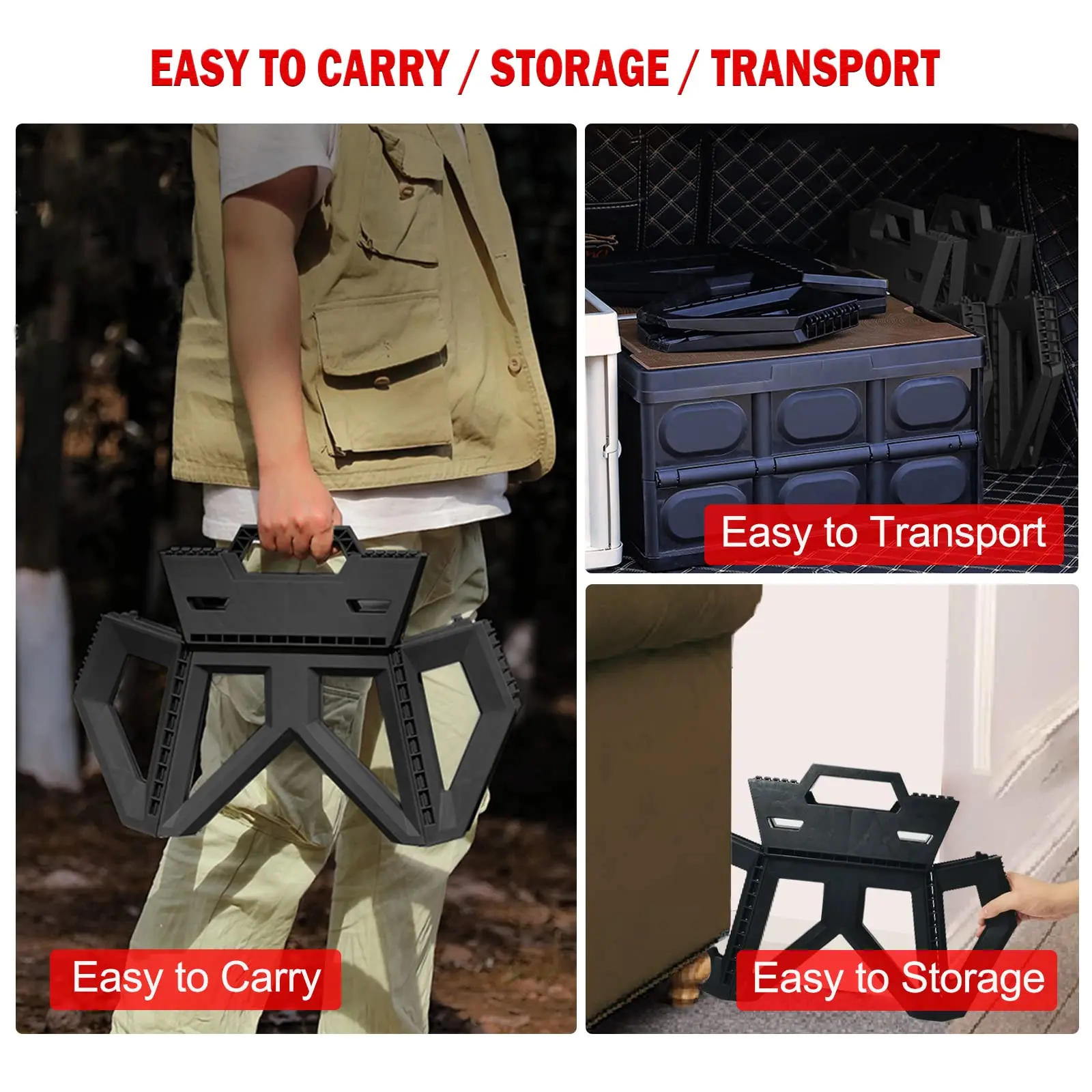 Premium Heavy Duty Folding Collapsible Camping Step Stool Plastic