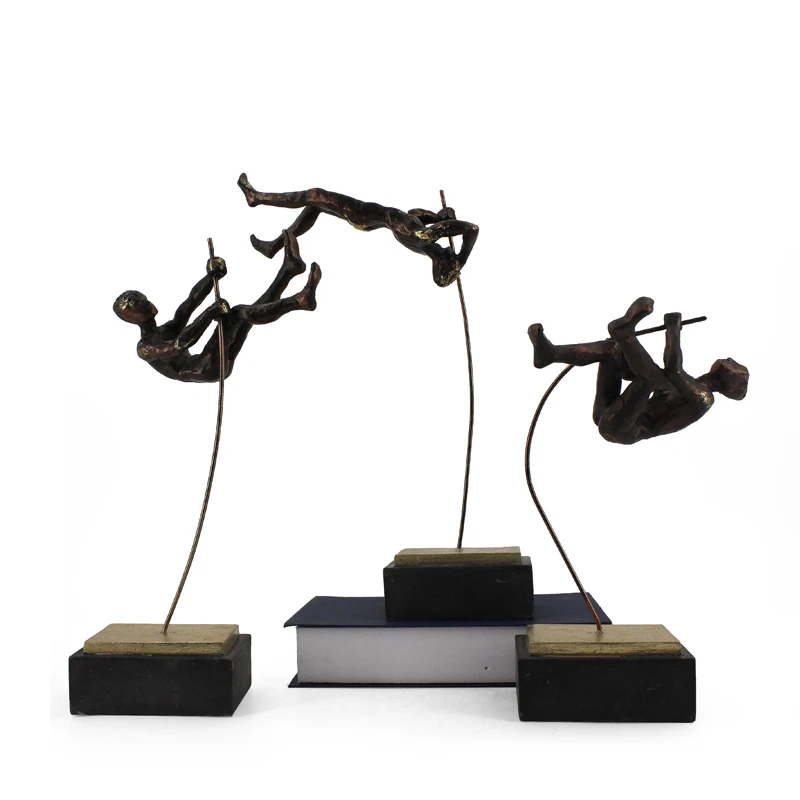 Pole Vault Figurine for Home Decor Crafts Artificial Resin Arts Metal New Wholesales Sport Man Abstract Bronze Spring Support supplier