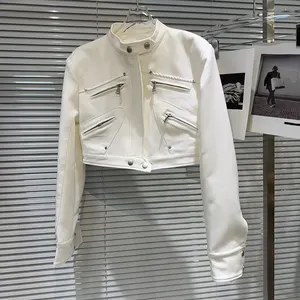 Wholesale Spring 2026 New Fashion Elegance Casual Temperament Metal Zipper Shoulder Padded Stand-Up Jacket Short Ladies Jacket