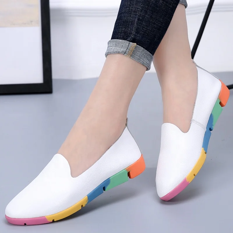White Loafers Fashion Comfortable Wholesale Newest Casual Shoes Comfort  Simple Soft Outsole Women Flat Shoes - Buy China Wholesale Cow Genuine  Leather Insole Nurse Lady Driving Loafer Women Shoes Ladies Big Size