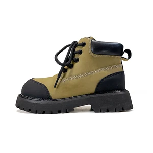 Fashion Solid Color Round-Toe Autumn Children Lace up Leather Martin Casual Shoes Other Trendy Shoes Ankle Boots for Ladies