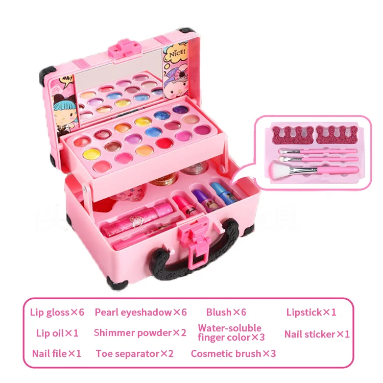 Zhorya Kids Make Up Toy Set With Portable Box Girls Gift Washable
