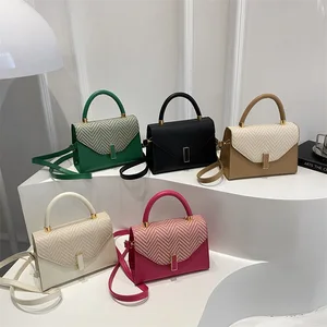 Wholesale Trendy Retro Crossbody Sling Bag for Women Soild Color Portable PU Lined  Single Strap Cover Closure Handbag