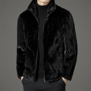 Eco-Friendly Men Winter Fashion Faux Fur Jacket Double Faced Warm 100% Polyester Faux Fur Coat