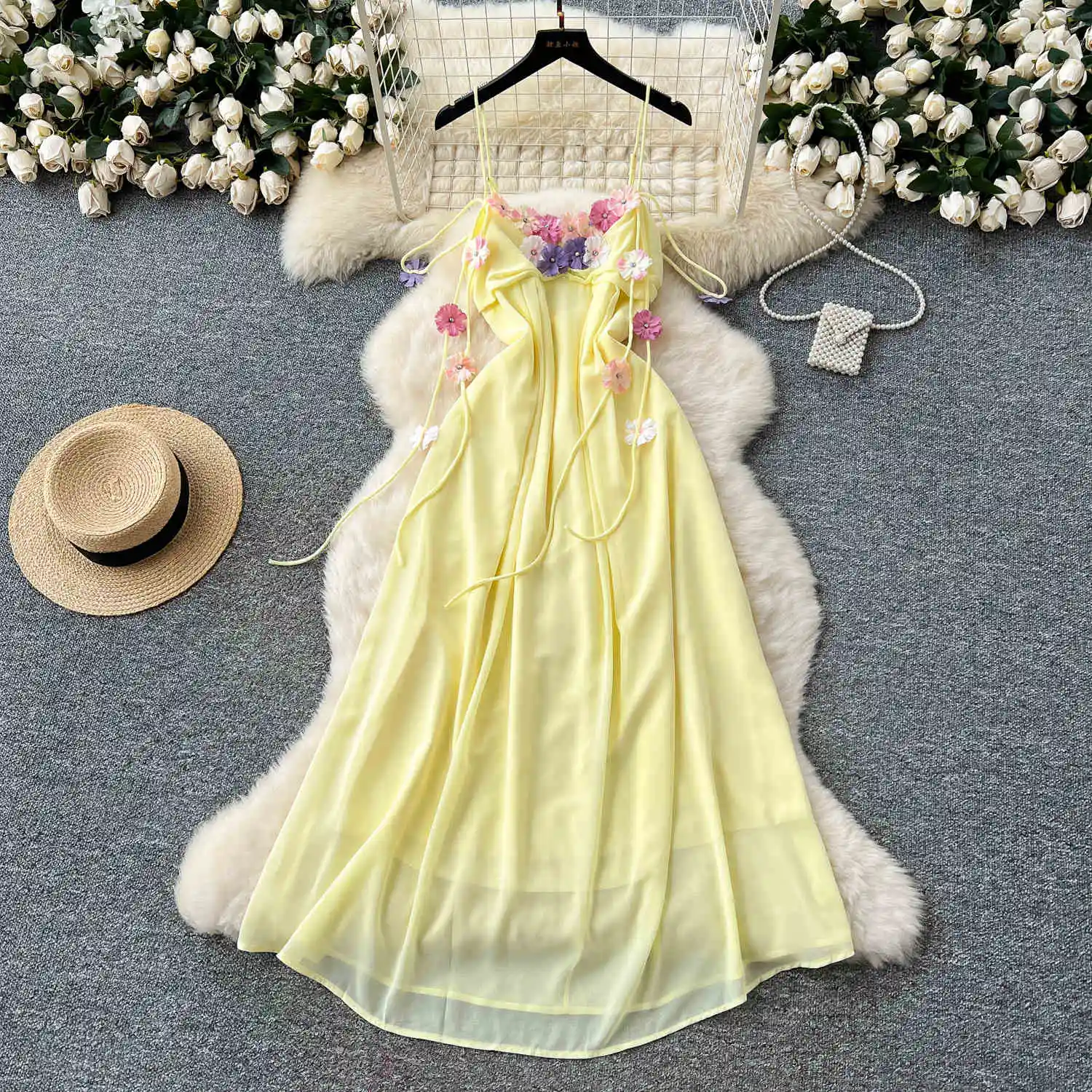 Summer V-neck Casual Midi Dress Women Sleeveless Empire Dress