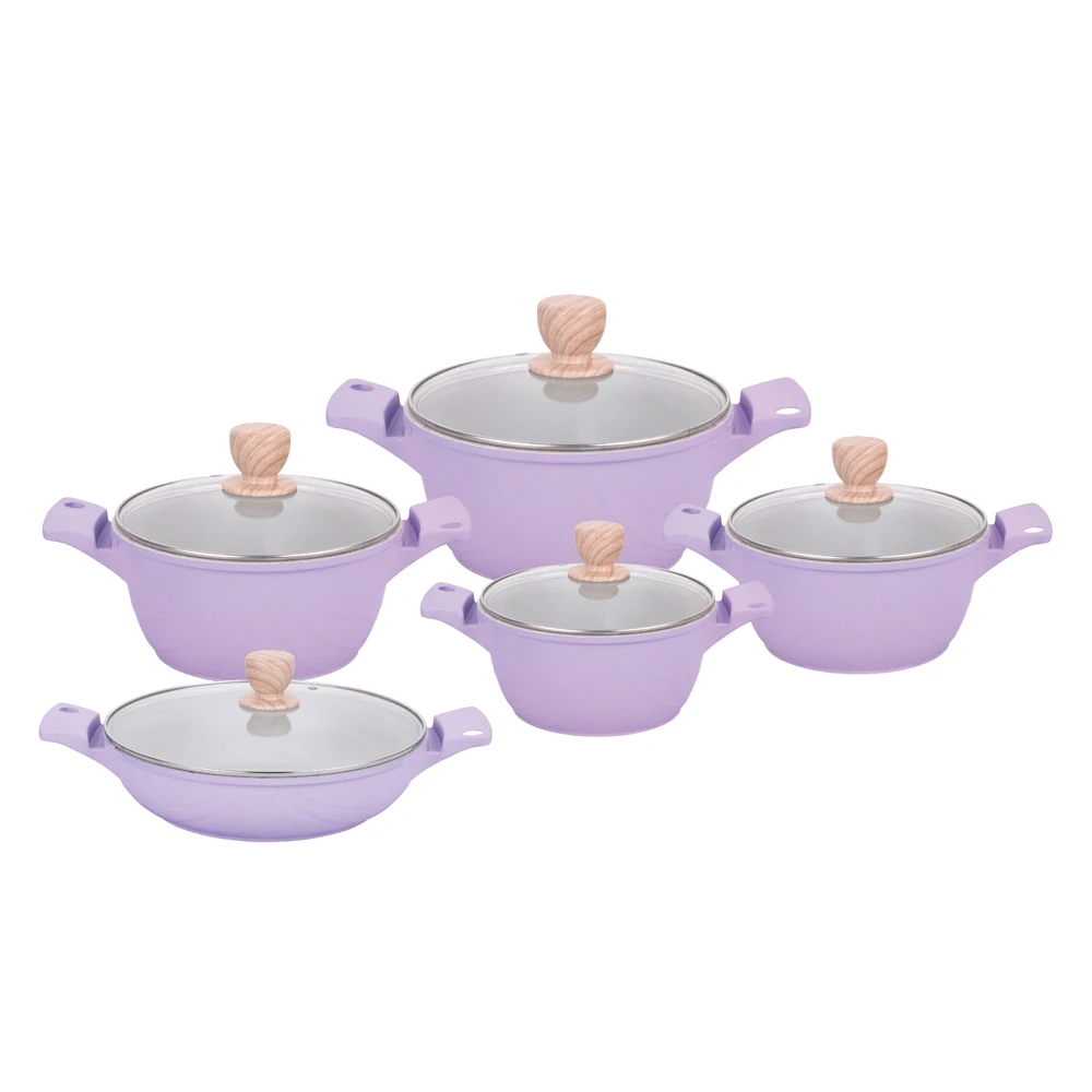 XYL Factory 10pcs Set Custom Color Queen Style Non-Stick Cookware Casserole Aluminum Soup Pot for Kitchen