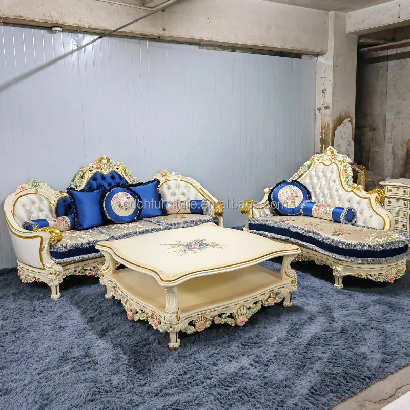 French Luxury Painted Solid Wood Carved Living Room Custom Furniture European Style Villa