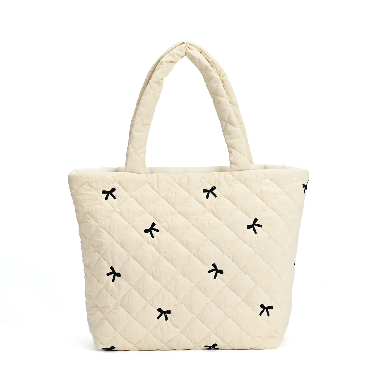 Handheld Quilted Embroidered Bucket Cotton Bag Versatile Color Contrasting Outward Handbag Lightweight Handheld details