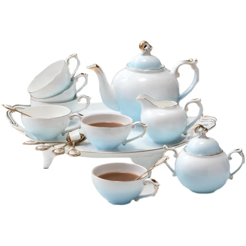 Gradient Coffee Set European Simple Bone China Cup Saucer Pot Spoon Jug Dish Plate