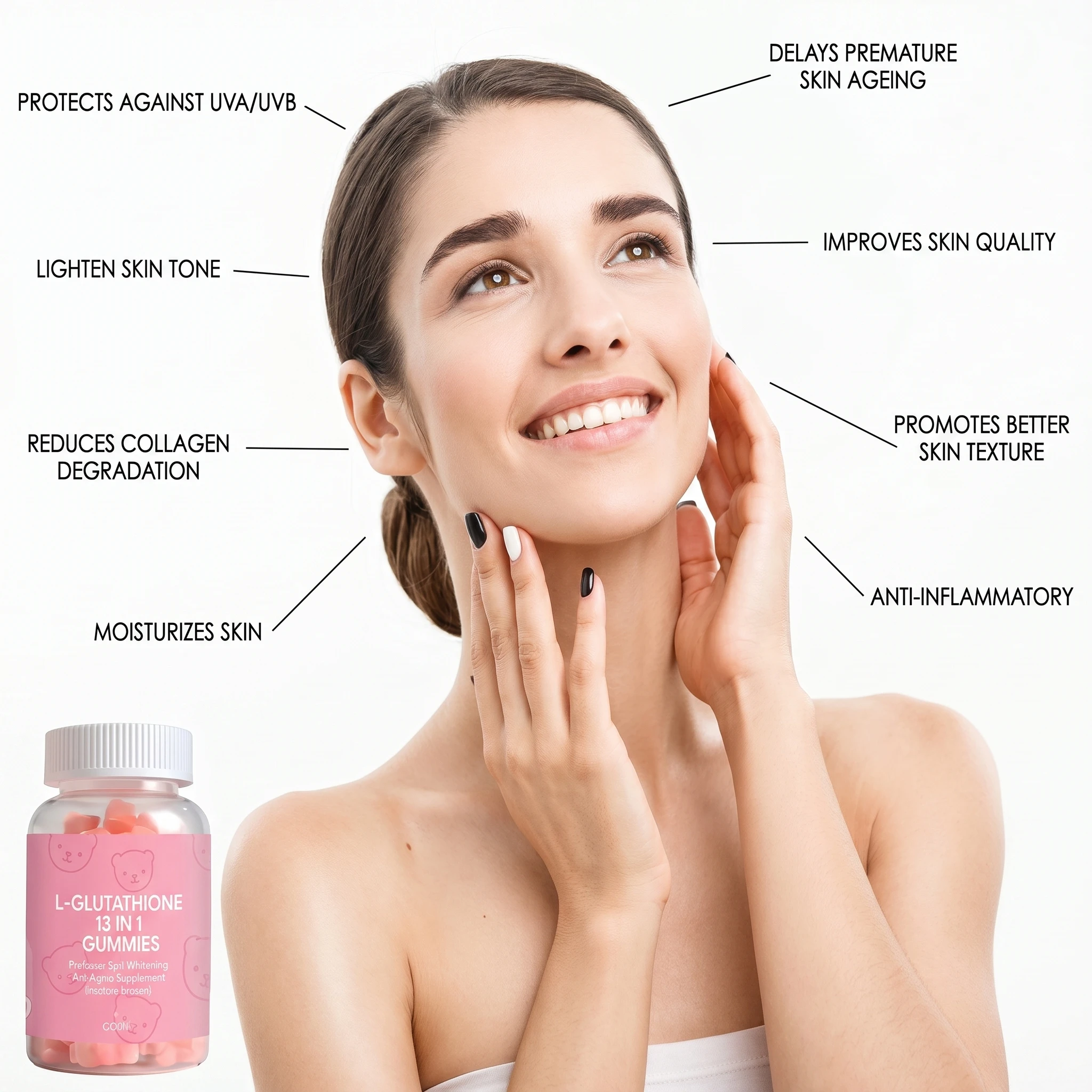 Aeglewell OEM Private Label L-glutathione Collagen Gummies 13 in 1 Skin  Whitening Brightening Gummies