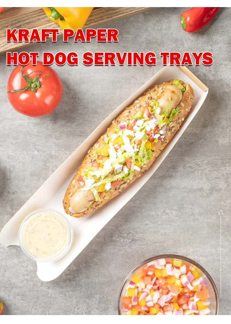 Printon Customized Fast Food Grade Kraft Paper To Go Tray Hot Dog