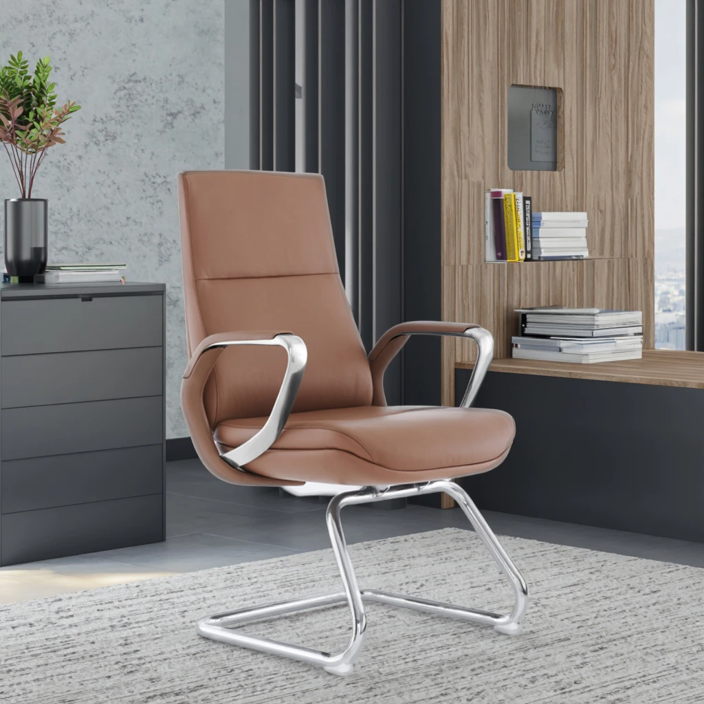 Industrial Leather Executive Conference Chair with Chrome Frame Steel Reinforced Joints Adjustable Height-Modern Office Solution 2