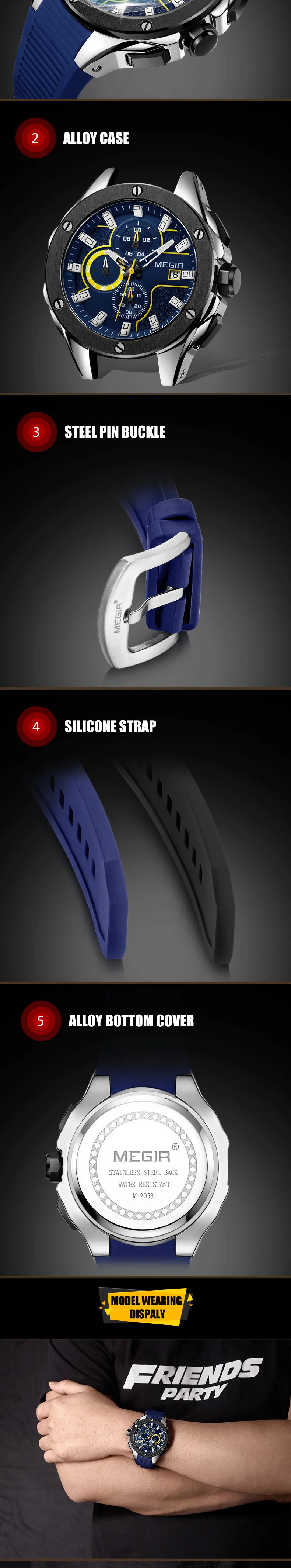 Hot Sale Relogio Masculino Top 10 Wrist Watch Brands Megir 2053 Mens