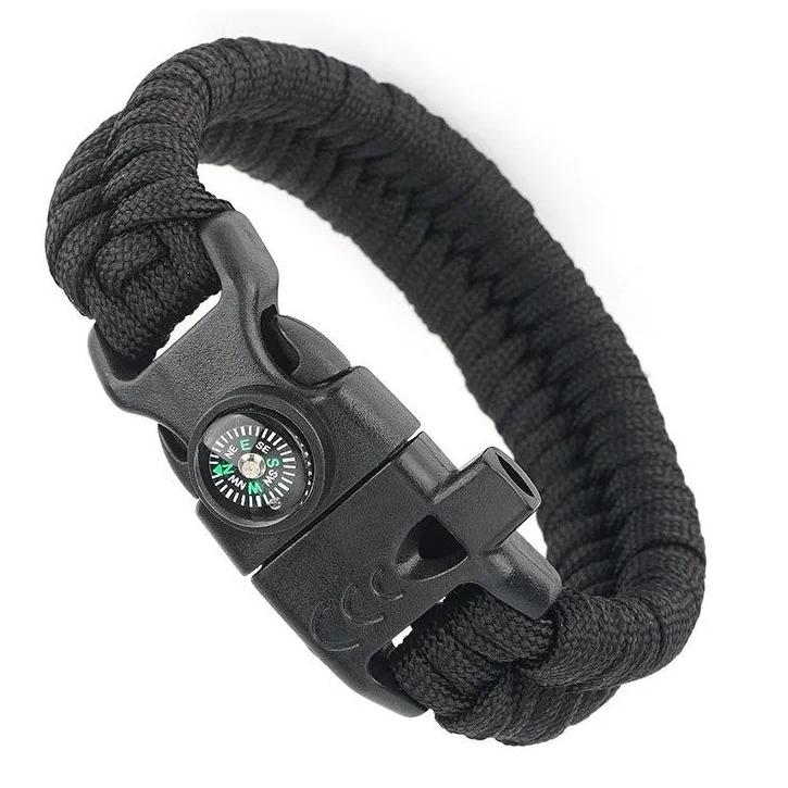 1pcs Buckle with Whistle Flint Fire Starter Scaper for Paracord Bracelet black 