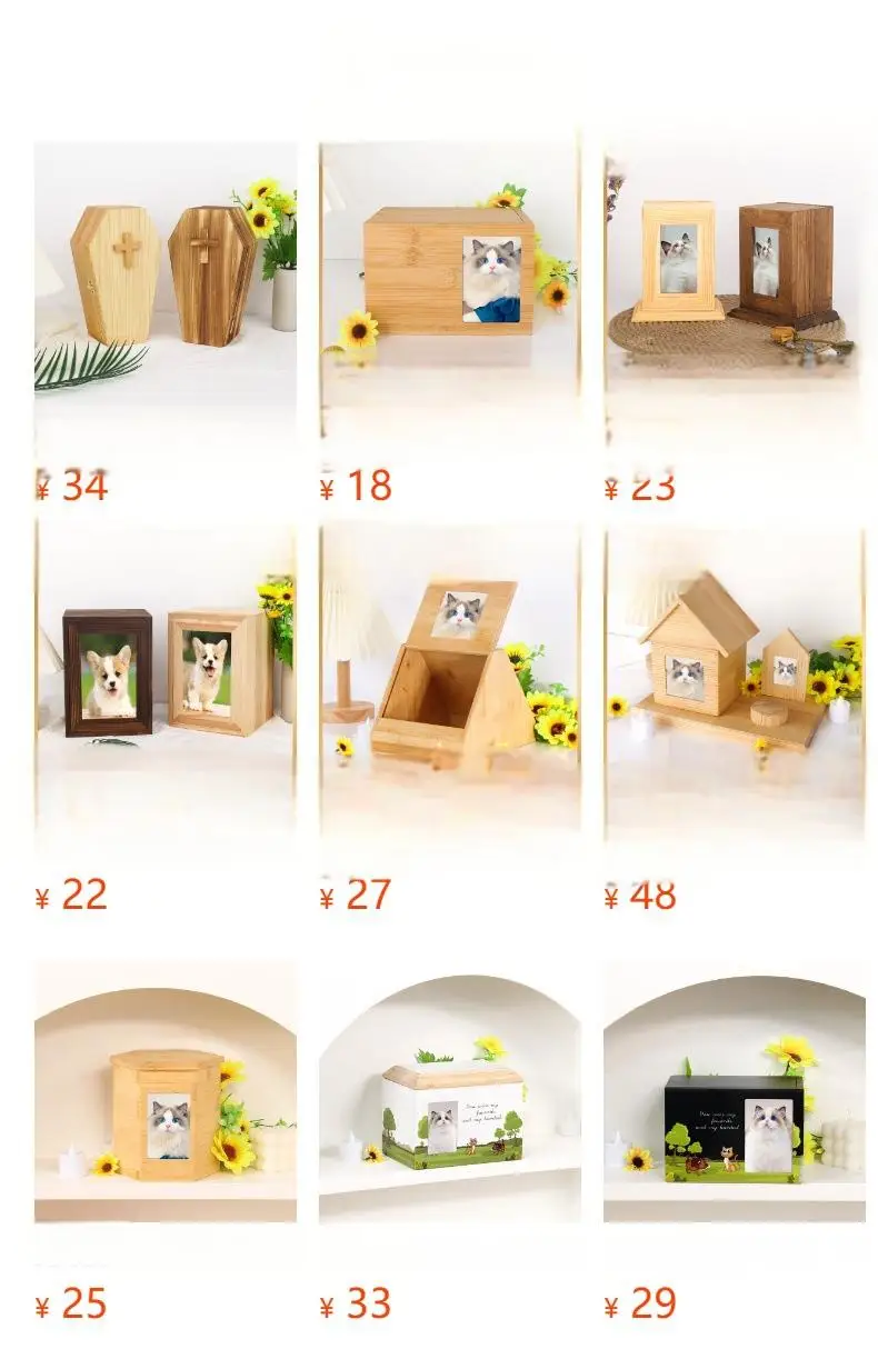 批发定制现代中密度纤维板猫狗骨灰盒手工宠物火葬棺材手工图案葬礼纪念供应