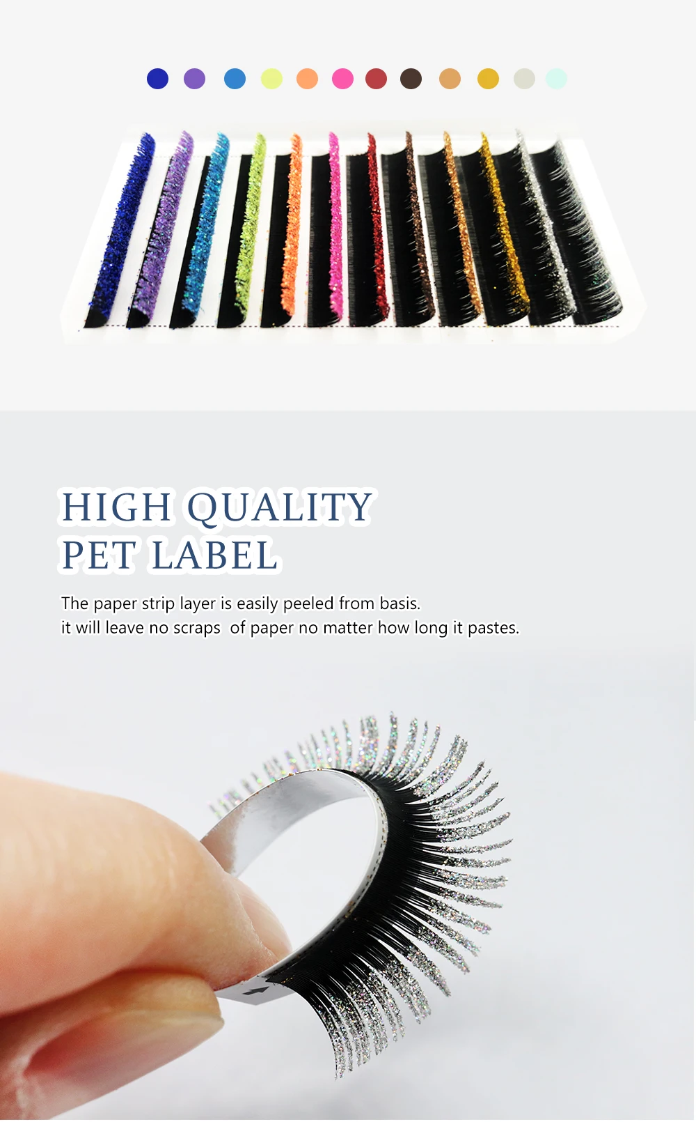 Jeleap Wholesale Vendors Custom Packaging Eyelashes Glitter & Shimmery Curve Lash Bed Colors