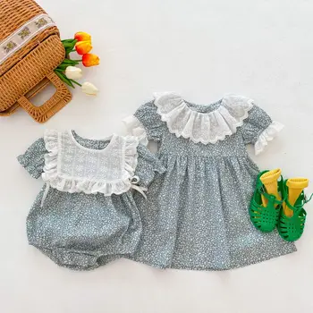 2022 Ins summer sister infant newborn baby girl clothes female baby small broken flower short sleeved romper clothes