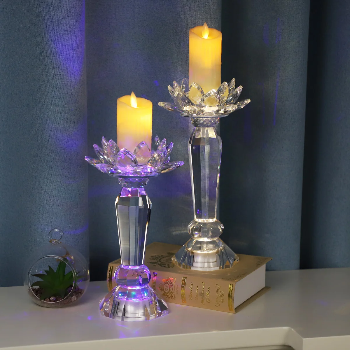 Romantic Special Flower Shaped Crystal Candlestick Holder Valentine's Day Gift Wedding Decoration Battery Operated Custom