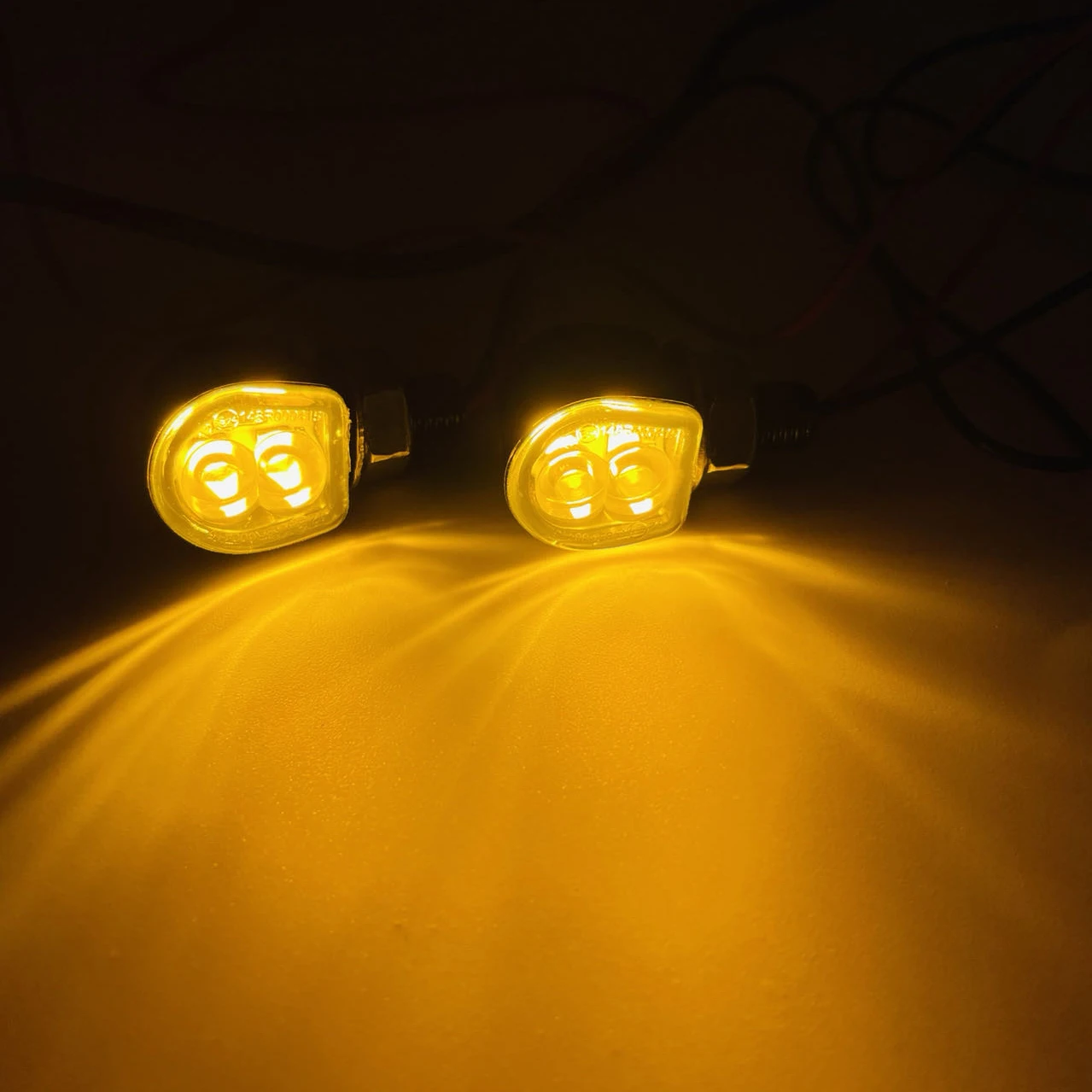 Mini LED Motorcycle Turn Signals - Sequential Flowing Amber Blinkers (Universal)