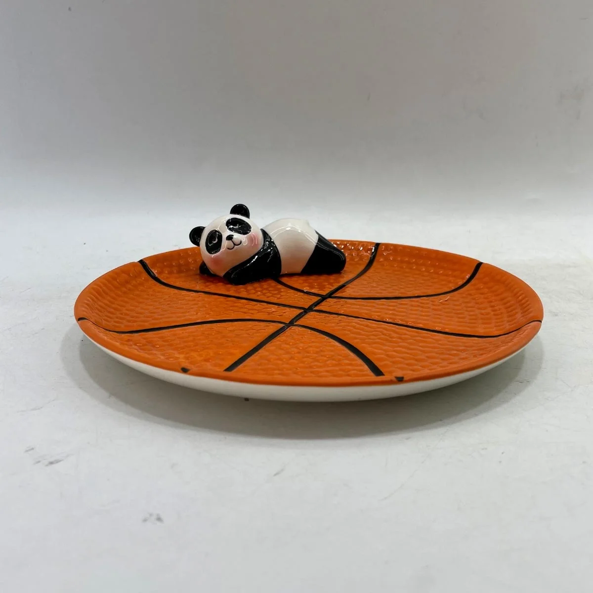 Hand Painted Ceramic Basketball Shaped Candy Bowl with Rabbit Handle