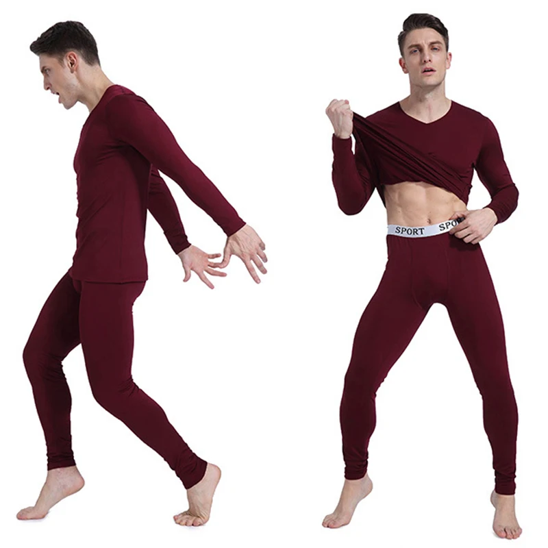 V Neck Fleece Lined Base Layer Set For Cold Weather Long Johns Thermal
