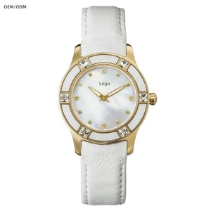 OEM Custom Logo 316L PVD Gold Stainless Steel 29mm Mother of Pearl 5ATM Women's Quartz Watches for Ronda 762 Movement