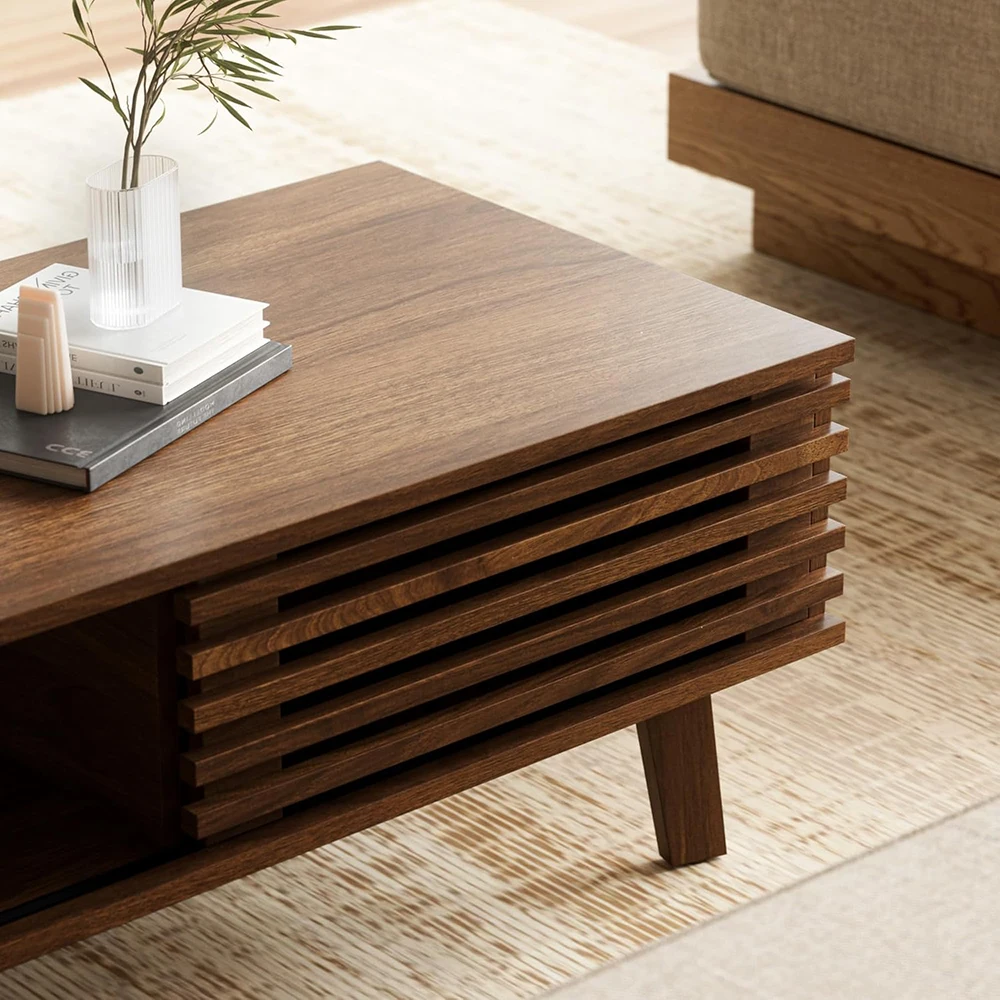 product nu deco mid century modern wooden coffee table with storage farmhouse design for living room apartment-3