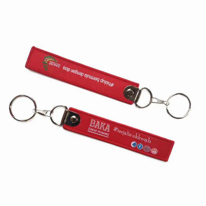 High Quality Custom Double-Sided USA Flag Embroidered Keytag Woven on Alloy Fabric for Promotional Car Accessories Keychains