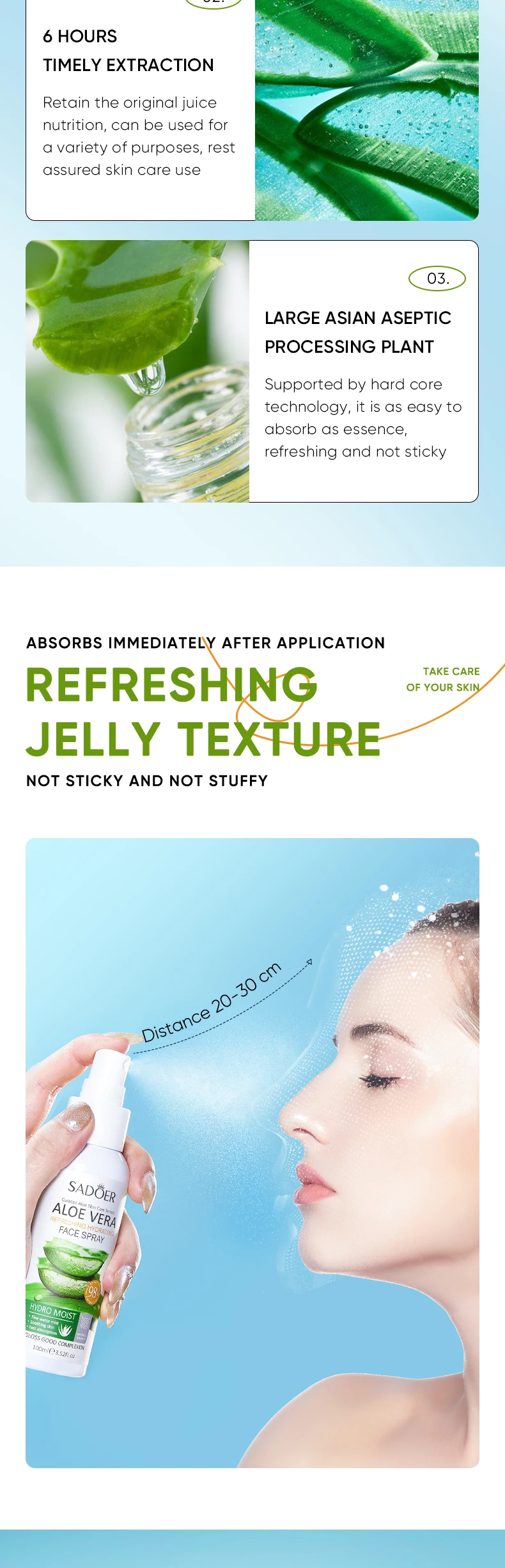 Organic Natural Skin Care Kit Aloe Vera Extract Gel Face Care Whitening Moisturizing Acne