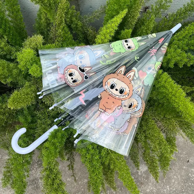 Transparent Full-Automatic Umbrella with Cute Cartoon Design Anime-inspired Folding Style for Adults Children Men Women
