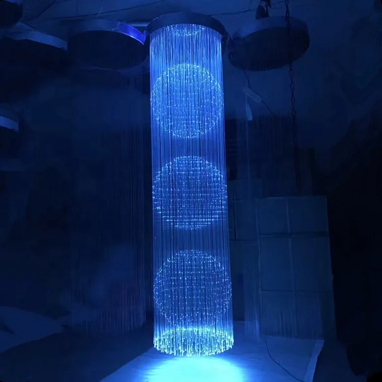 Customized Colorful Fiber Optic Dropping Ball Chandelier for Ceiling with 24keys Remote Controller Dia60cm Height2.5m