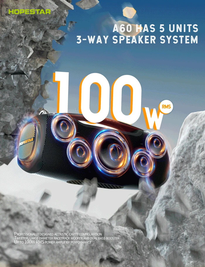 Hopestar Speaker 100W Outdoor Portable Audio Player A60 High Quality RGB Wireless RGB Wireless Subwoofer for Home Parties