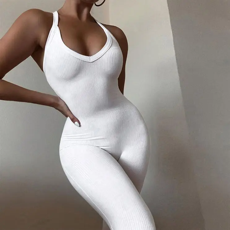 Best Price Summer 2021 Solid Color Backless Ladies Fitness Jumpsuit Women One Piece Short Jumpsuits and Rompers