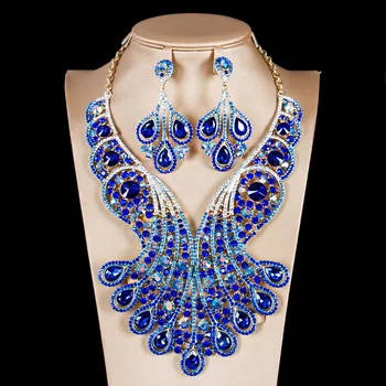Jewelry Phoenix Tail Luxury Crystal Jewelry Set Earring Necklace Set On sale