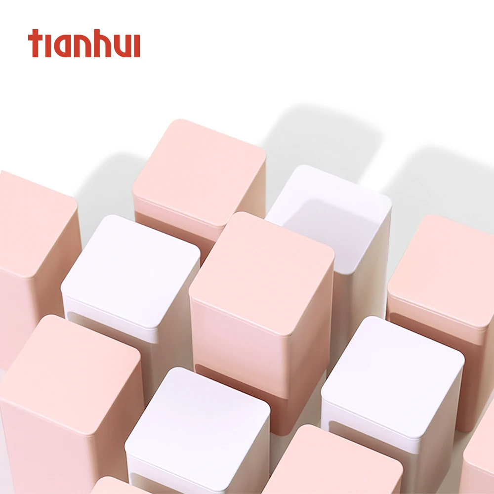 Tianhui Food Tea Packaging Metal Tin Can Box Black Square Tea Container Tin Golden Tea Candy Jar Tin Can