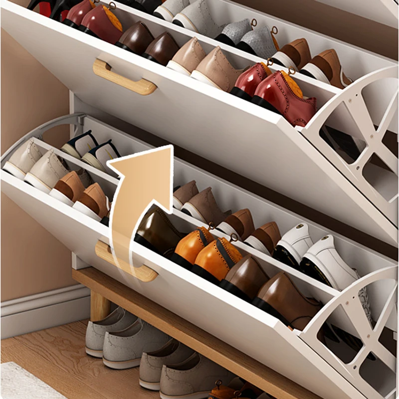 Modern Entryway 2 Drawer Large Capacity White Wooden Shoe Cabinet Storage Rack Japanese Meuble Chaussure for Home Cabinet