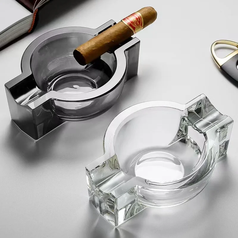 Большая круглая классическая пепельница для сигар с двойным слотом из хрустального стекла индивидуальный Креативный дизайн кубинская