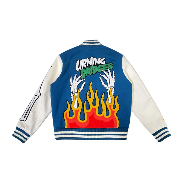 Men's Thicken Varsity Button Pocket Letterman Chenille Embroidered Baseball College Jacket_voghion.com