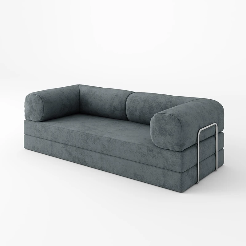 Modular Small Volume Fabric Sofa Set for Living in Small Apartment Loft Duplex Full Sponge Vacuum Roll Compression Puff Style