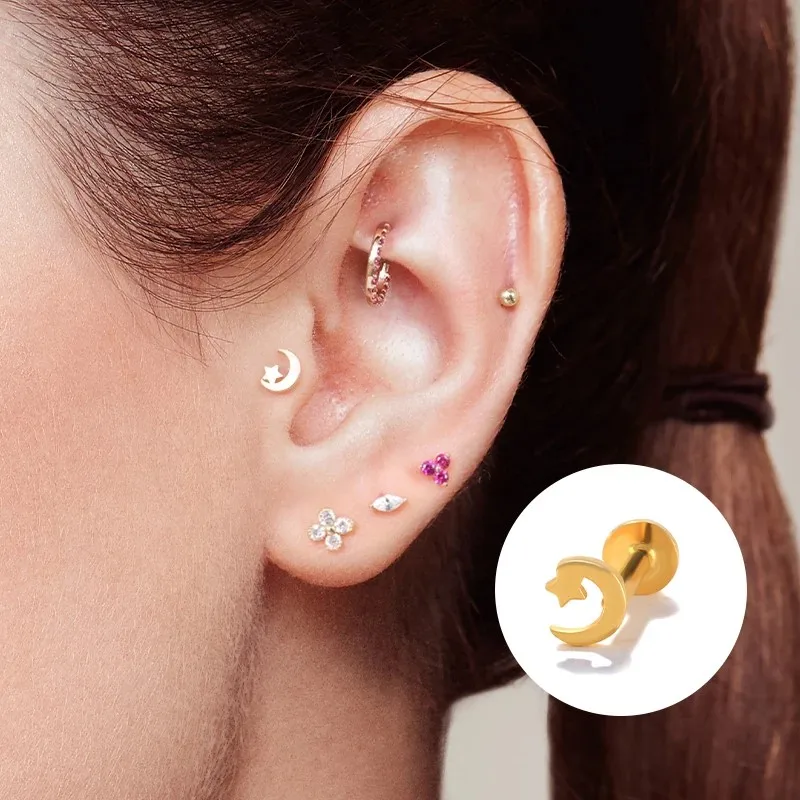 Gaby Flat Back Lip Ring Tragus Piercing Earrings 925 Sterling Silver