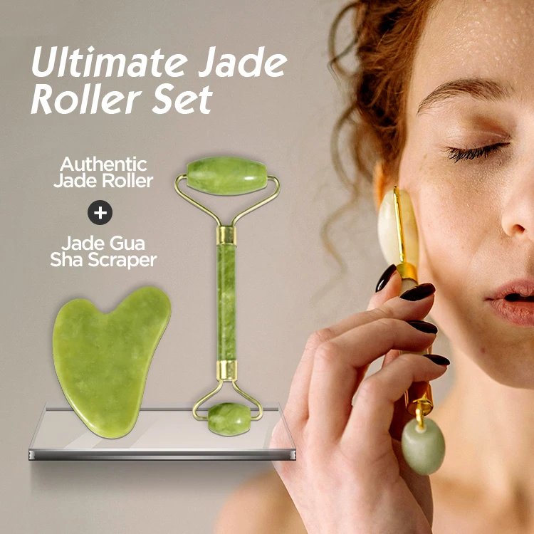 Custom Logo  Best  Jade Roller Tool Anti-aging Original Jade Face Roller and Gua Sha Stone Massage