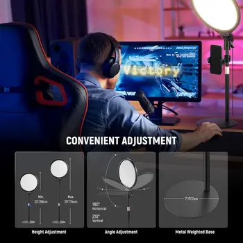 NEEWER Basics 10.5" Desk Ring Light with Stand/Phone Holder/Timer, 3000-6500K Full Screen 15W LED Selfie Panel Lighting for product image